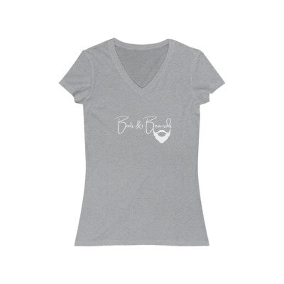 Ladies Boots & Beards V-Neck Short Sleeve White Logo